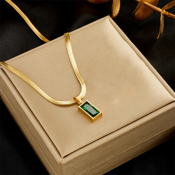 Green Emerald Geometric Pendant Necklace