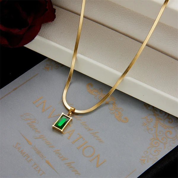Green Emerald Geometric Pendant Necklace