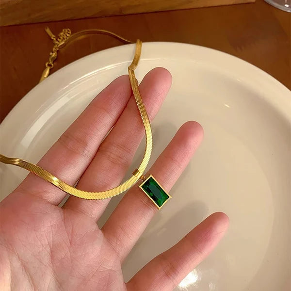 Green Emerald Geometric Pendant Necklace