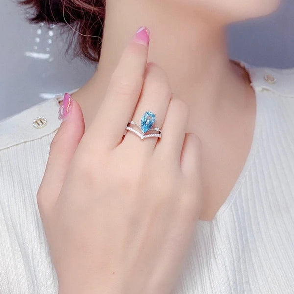 Blue Teardrop Ice-Cut Ring