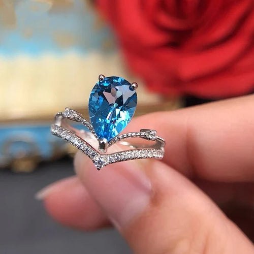 Blue Teardrop Ice-Cut Ring