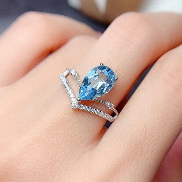 Blue Teardrop Ice-Cut Ring