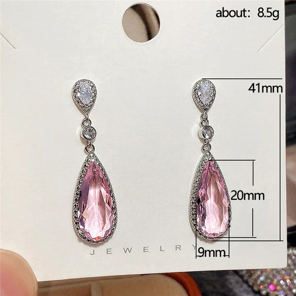 Pink Teardrop Ice-Cut Drop Earrings