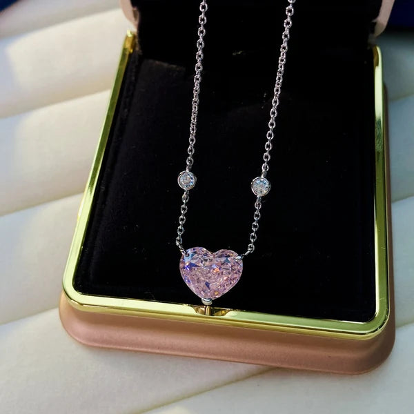Pink Heart American Diamond Anti Tarnished Pendant