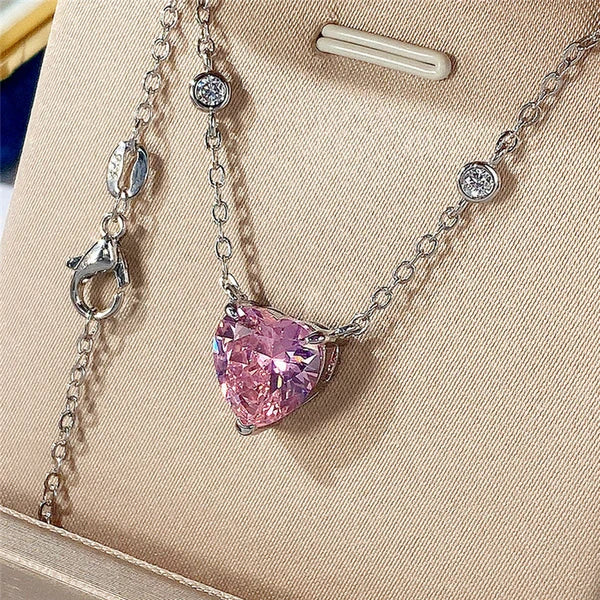 Pink Heart American Diamond Anti Tarnished Pendant