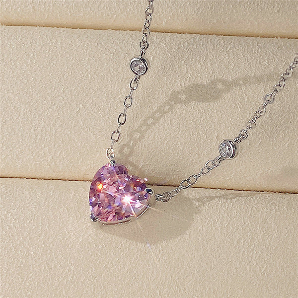 Pink Heart American Diamond Anti Tarnished Pendant