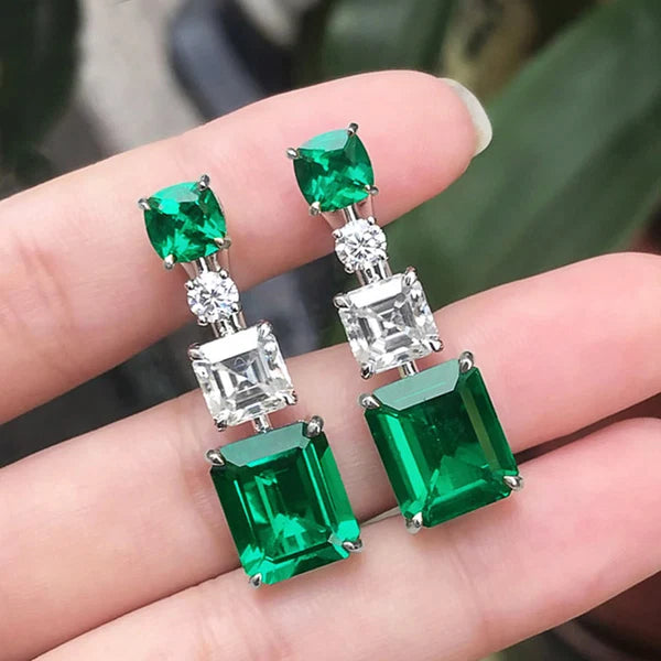 Green Geometrical Crushed Ice Drop Earrings