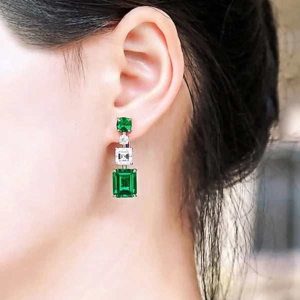 Green Geometrical Crushed Ice Drop Earrings