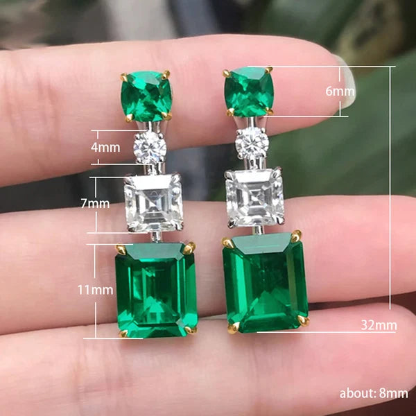 Green Geometrical Crushed Ice Drop Earrings