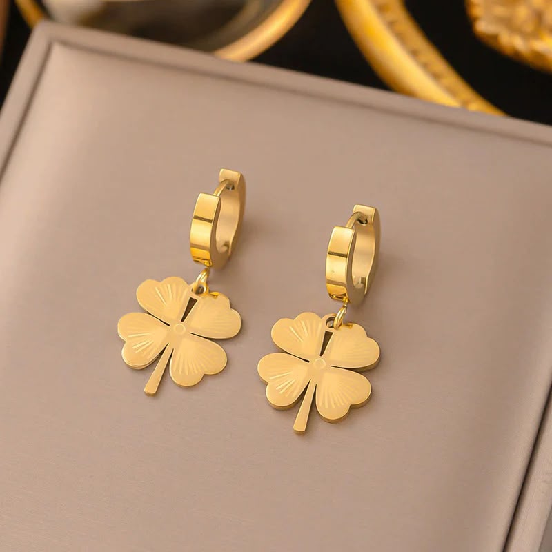 Golden Clover Drop Earrings