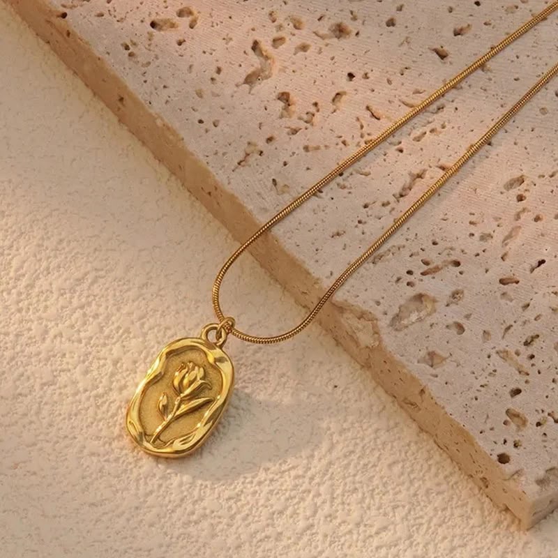 Gold Rose Pendant Necklace