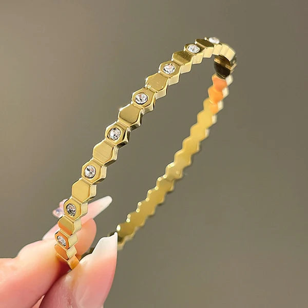 Golden Hexagonal Bangle Bracelet