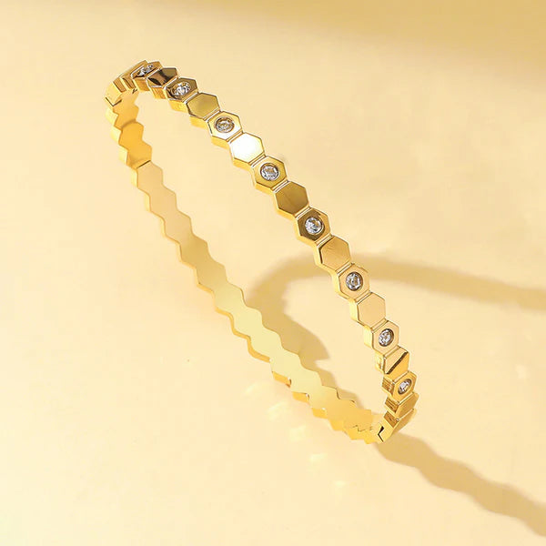 Golden Hexagonal Bangle Bracelet