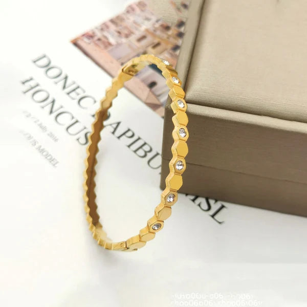 Golden Hexagonal Bangle Bracelet