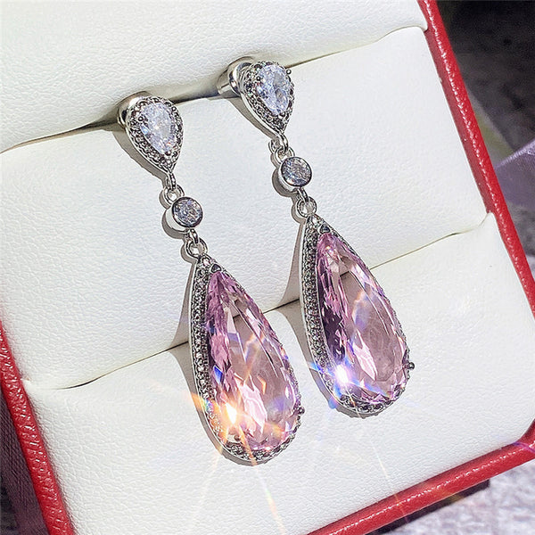 Pink Teardrop Ice-Cut Drop Earrings