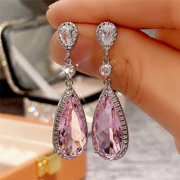 Pink Teardrop Ice-Cut Drop Earrings